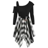 Casual Dresses Gothic Dress Plaid Mini Party Womne Plus Size Skew Neck Belted Handkerchief Goth Punk Vestidos254J