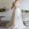 Ivory Sleeve Women Prom Formal Gown Exquisite Lace Top Flowers Neck Sexy High Slit A-Line Long Evening Dresses Abendkleider 328 328