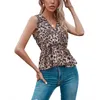 Dames t-shirt zomer mode mouwloze v-hals luipaard print ruches blouse de weststijl wilde casual t-shirt