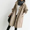 Herfst Casual Cloak Hooded Jassen Single Breasted Leisure Solid Color Classic Long Trench Coat X-Long Female Windbreaker