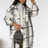 Женские траншеи 3521 весенние длинные тонкие проверенные женские куртки ретро плещеные пальто негабаритные женские уличные одежды ветровая наряда