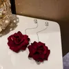 Elegant Red Rose Flower Drop Earrings For Women Long Tassel Rhinestone Butterfly Flowers Earring Bride Wedding Party Jewelry G220312