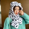 Beanie/Skull Caps 2021 Winter Cute Dot Leopard Bear Ear Beanies For Women Outdoor Thick Warm Velvet Ski Hat Scarf Set Protection