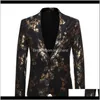 Costumes Blazers Vêtements pour hommes Vêtements Drop Delivery 2021 Un bouton Feuille d'or Estampage Doré Floral Imprimé Club Stade Mariage Sport Costume Sl