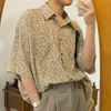 IEFB Koreanska Trend Lite Leopard Skriv ut Skjorta Mäns Personlighet Nisch Design Lapel Single Breasted Half Sleeve T-shirts för Man 210524
