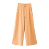 elegant women straight trousers fashion ladies stylish wide leg pants causal female solid orange girl chic 210430