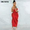 CM.YAYA Women Spaghetti Strap Sweetheart Neck Ruched Side Slit Dress Autumn Winter Sexy Club Party Night Irregular Dresses 220308