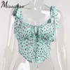 Missakso Floral Print Corset Crop Top Holiday Party Summer Beach Femmes Sexy Bandage Sans Manches Tube Débardeurs 210625