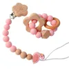 Baby Schnuller Clip Holz Beißring Silikon Perlen Armband Kleinkind Kleinkind Tier Dinosaurier Stern Blume Elefant Nippel Clips Halter 289 H1