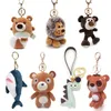 Mignon dessin animé animal en peluche jouet porte-clés sac à dos sac porte-clés ours éléphant raton laveur singe requin dinosaure lion omelette cadeau mignon H1126