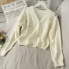 Primavera donna coreana maglione piccolo fiore ricamo cappotto lavorato a maglia allentato retrò scollo a V carino cardigan bianco camicetta Top 210922