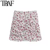 Traf Women Chic Fashion Floral Print Draped Mini Rok Vintage High Taille Back Zipper vrouwelijke rokken Faldas Mujer 210415
