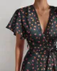 Robe d'été à manches papillon à pois et imprimé floral pour femmes, col en V, taille haute, ceinture, vintage, mini robe rouge, 2021 x0521
