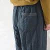 Johnature Women Straight Pants Cotton Linen Elastic Waist Thick Trouser Autumn Winter Solid Color Vintage Female Pants 210521
