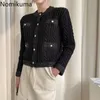 Nomikuma Pearl Buttons Single Breasted Cropped Cardigan Dames O Neck Lange Mouwen Twist Vintage Trui Vrouwelijke Suiner Mujer 3C524 210514