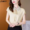 Silk top women's big brand summer fashion short-sleeved silk T-shirt high-end white small shirt JXMYY 210412