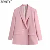 Vrouwen elegante dubbele breasted casual roze blazer jas vintage lange mouwen pakken vrouwelijke bovenkleding chic business tops CT701 210420