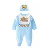 Nouveau 2021 Printemps Mode Nouveau-né Bébé Garçon Vêtements Coton Dessin Animé Petit Ours Nouveau-né Enfant Bébé Fille Barboteuse et Chapeau Bavoirs Ensembles H0824