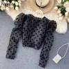 Neploe Retro Chic Polka Dot Puffスリーブブラウス女性OネックジップパネルFemme Blusas Fashion全てのマッチシャツ1F917 210719