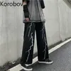KOBOV Coreano Streetwear Iluminação Imprimir Harajuku Mulheres Calças Vintage Black Cintura Alta Cintura Lega Calças Moda Jogadores 210430