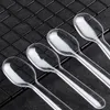 Descartável transparente colher de plástico festa de aniversário bolo sobremesa sorvete colheres jam queijo scoops cozinha utensílios de mesa bh6143 wly