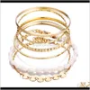 Perlé, Strands Bracelets Drop Delivery 2021 Ensembles de bijoux de mode 6Pcs / Set Coin Charm Shell Bracelet Chaîne en métal et bracelet en acier inoxydable Gold Co