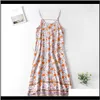 Sukienki damskie odzież odzież kropla Dostawa 2021 Lato Boho Casual Floral Printed Strap Midi Dress Bez rękawów Backless Sexy Vintage Cami V