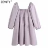 Zevidade Novas Mulheres Estilo Francês Solor Plissado Elástico Mini Mini Vestido Senhoras Spraz Sleeve Vestido Chic Vestidos Casuais DS8325 210419