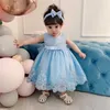 Baby Girl Chrotening Suknia Chrzest Ubrania Born Princess Party Dress Z Pałąkiem Kids Kostium E8349 210610