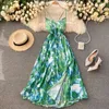 Summer Sexy Women Spaghetti Strap Backless Strapless Long Dress Casual Floral Print Split Beach Fairy 210423