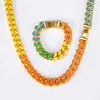 Chains Colorful Enamel Curb Cuban Link Chain Necklaces Rainbow Bracelets For Men Women Gold Choker Alloy Fashion Rapper Jewelry Gifts