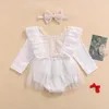 Rompers Lioraitiin 0-18m Född spädbarn Babyflickor 2st Fall Outfits Ruffle Långärmad Floral Lace Tutu Patchwork Bodysuit Headband Set