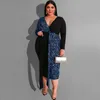 Plus Size Dress Womens Leopard Dress Lace Up Sexy V Neck Winter Long Sleeve OL High Waist Pencil Dresses Wholesale Dropshipping X0521