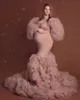 Sexy V Neck Maternity fotografia Wielopoziomowa Ruffles Z Długim Rękawem Pleasear Dla Kobiet w ciąży Fantazyjna Ciąża Dress Dress Elegence Suknia Fotografii