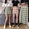 Primavera Estate Plaid Una Linea di Gonne Lunghe Elastico A Vita Alta Delle Donne Coreano Femminile harajuku Streetwear Midi vestiti saia 210421