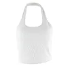 Knitted Halter Crop Top Sexy Backless White Skinny Sleeveless Tank Camis Summer Top 210415