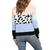 Zimowe ubrania Kobiety Blokowanie kolorów Patchwork Swetry Lady Przycisk V-Neck Krótki Kardigan Leopard Casual Plus Size Mujer 210604