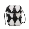 Checkerboard lamm ull väska kvinnlig crossbody väska hösten och vinter avslappnad enkel design mobiltelefon liten fyrkantig väska