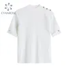 T-shirt coreana a maniche corte da donna estiva elegante T-shirt allentata femminile casual design con bottoni impiombati retrò streetwear marea top di base 210417