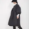 Black Korean Fashion Winter Jacket Jackets V Collar Half Sleeve Loose Big Personality Large Hem Coat Women JL103 210427