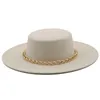 النمط البريطاني سلسلة الذهب سلسلة الشتاء الصوف الصلبة الكلاسيكية فيدوراس كاب الرجال النساء بنما موسيقى الجاز قبعة 9.5cm واسعة بريم القبعات