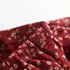 Красная цветочная печать MIDI юбки с высокой талией A-Line юбки женские эластичные фалды корейской улицы 210421