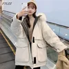 Inverno Donna Lungo Parka Grande collo di pelliccia Spessore Cappotto caldo Cotone imbottito Casual Donna con cappuccio Outwear 210423