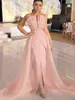 2021 Mermaid Evening Dress Pink Soft Stain Formal Dress Elegant Party Dress Prom Gown Detachable Train Vestidos De Fiesta