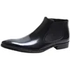 Men Winter Chelsea Boots Echte lederen heren puntige teen brogue casual enkel platte schoenen veter omhulling Motorfiets merklaarzen