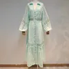Casual Dresses 2021 Spring Autumn Women Maxi Long Party Dress Blue White Cotton Lantern Sleeve Brodery Hollow Out