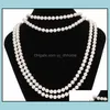 Beaded Neckor Pendants Jewelry 9-10mm White Natural Pearl Necklace 48Inch Womens Gift Bridal Drop Delivery 2021 AE0CJ