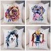 Coussin décoratif oreiller 50 style mignon aquarelle encre animal de compagnie chien décor animal taie d'oreiller douce housse de coussin en peluche pour canapé de voiture 312J