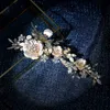 Delikatny kwiatowy grzebień ślubny jasny złoty kolor bridal kryształ headpiece włosy biżuteria dla kobiet Party Prom