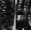 Idopy Men`s Pleather Pants Punk Style Skinny Lace Up Party Stage Performance Night Club Steampunk Faux PU Leather Trousers 210715
